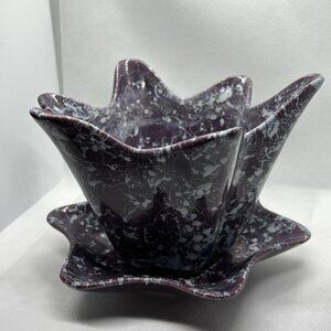 Shawnee Purple Planter w/ Attached Saucer USA Art Pottery 4.75" H Confetti Drain